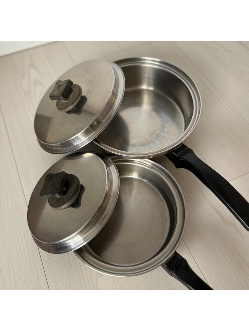 Vintage INKOR 3-Ply 18-8 Stainless Steel Saucepan Set-1 Qt & 2 Qt with Lids-USA